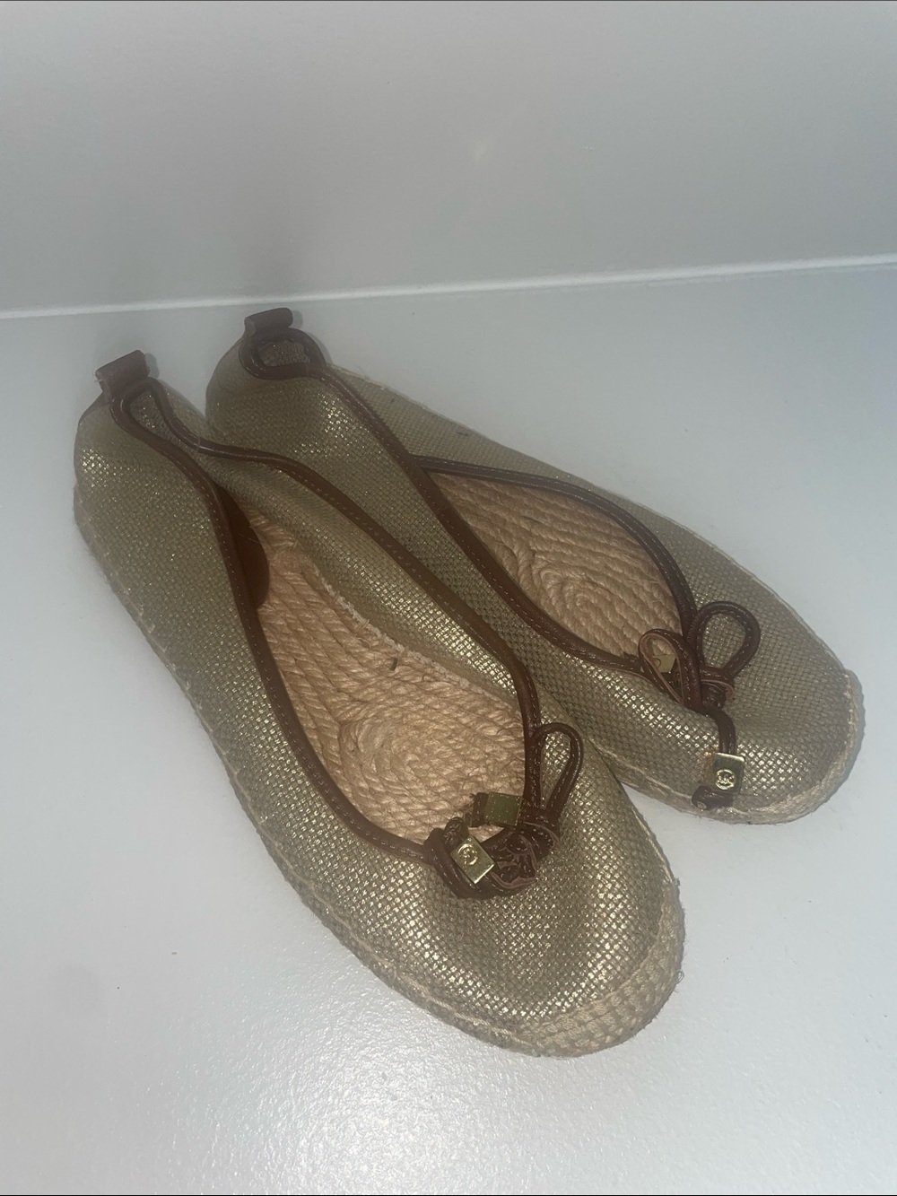 Michael Kors Metallic Gold Ballet Flats with Brown Trim